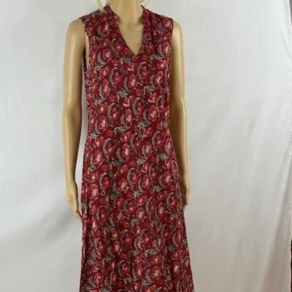 *Anokhi Sleeveless Burgandy Floral Print Dress, Style # 6163 100% Cotton Size 10